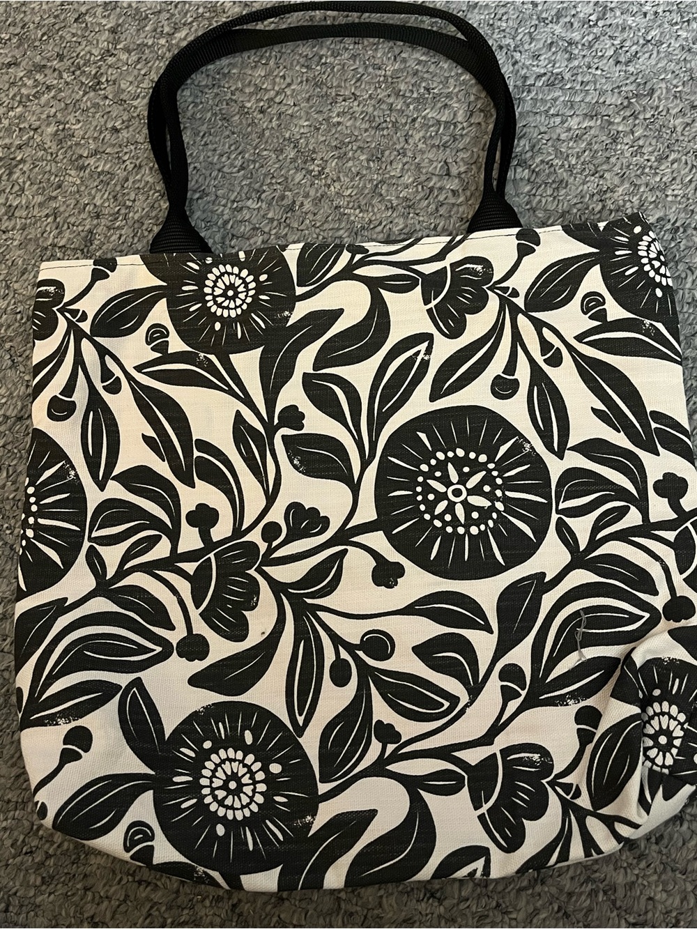 Black and White Floral Canvas Tote Bag - Women Vintage looking material Destiny